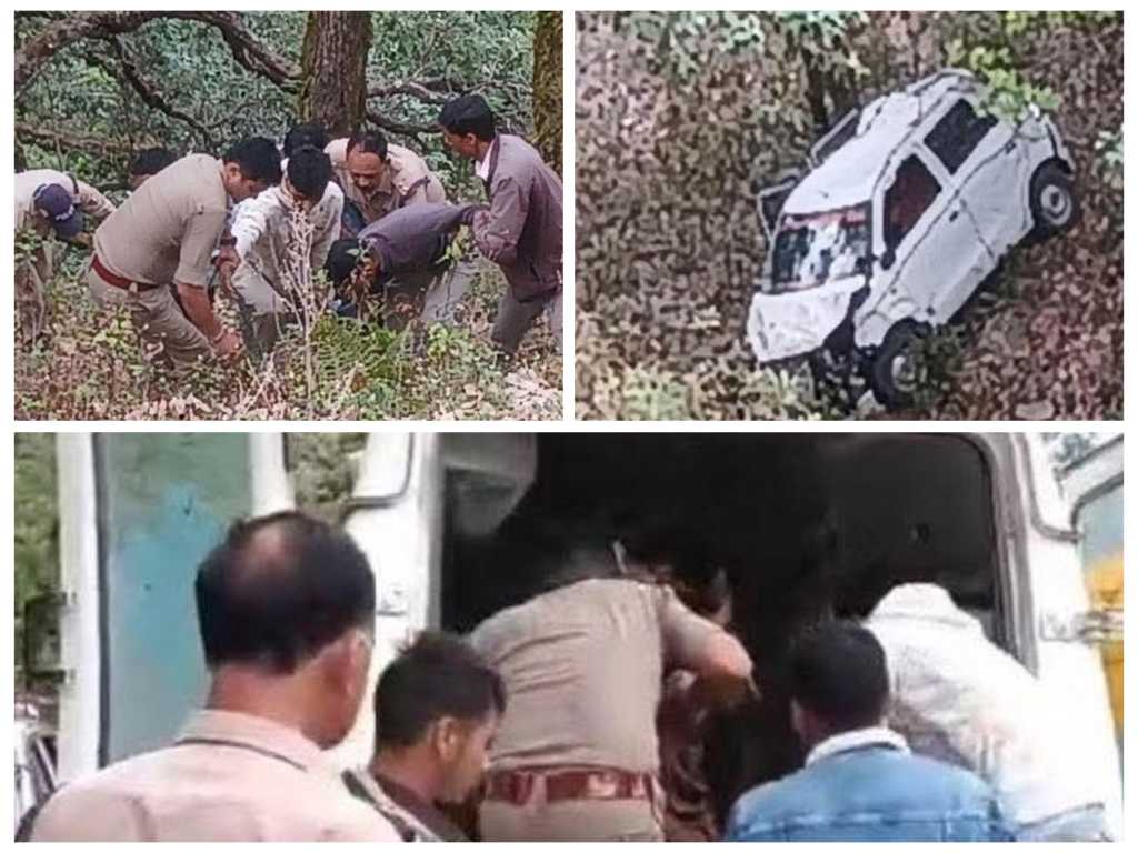 कार गहरी खाई में गिरी, सड़क दुर्घटना में घायल व्यक्ति को पुलिस ने पहुंचाया अस्पताल, समय पर मिला उपचार।